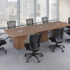 12′ Square-Edge Cube Base Conference Table in Modern Walnut with 6 Chairs