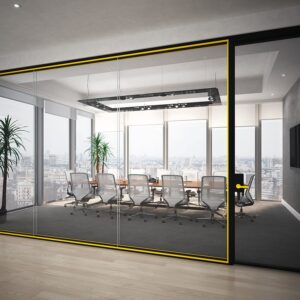 Framed-Glass-wall-partions-with-anodized-reveal-with-pivot-framed-door