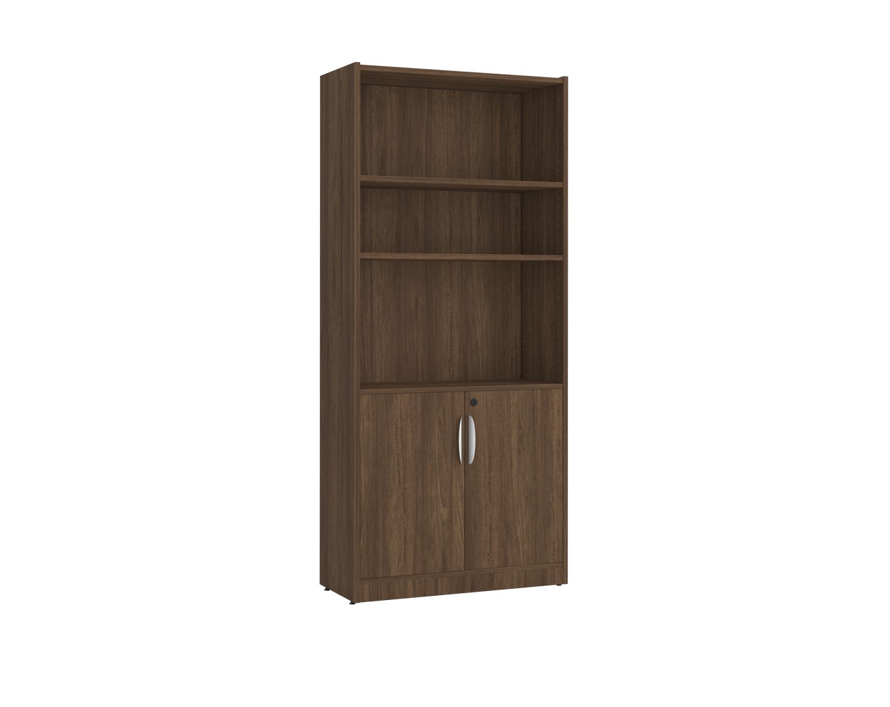 6 Shelf Heavy Duty Bookcase with Modern Walnut Finish and Locking Doors