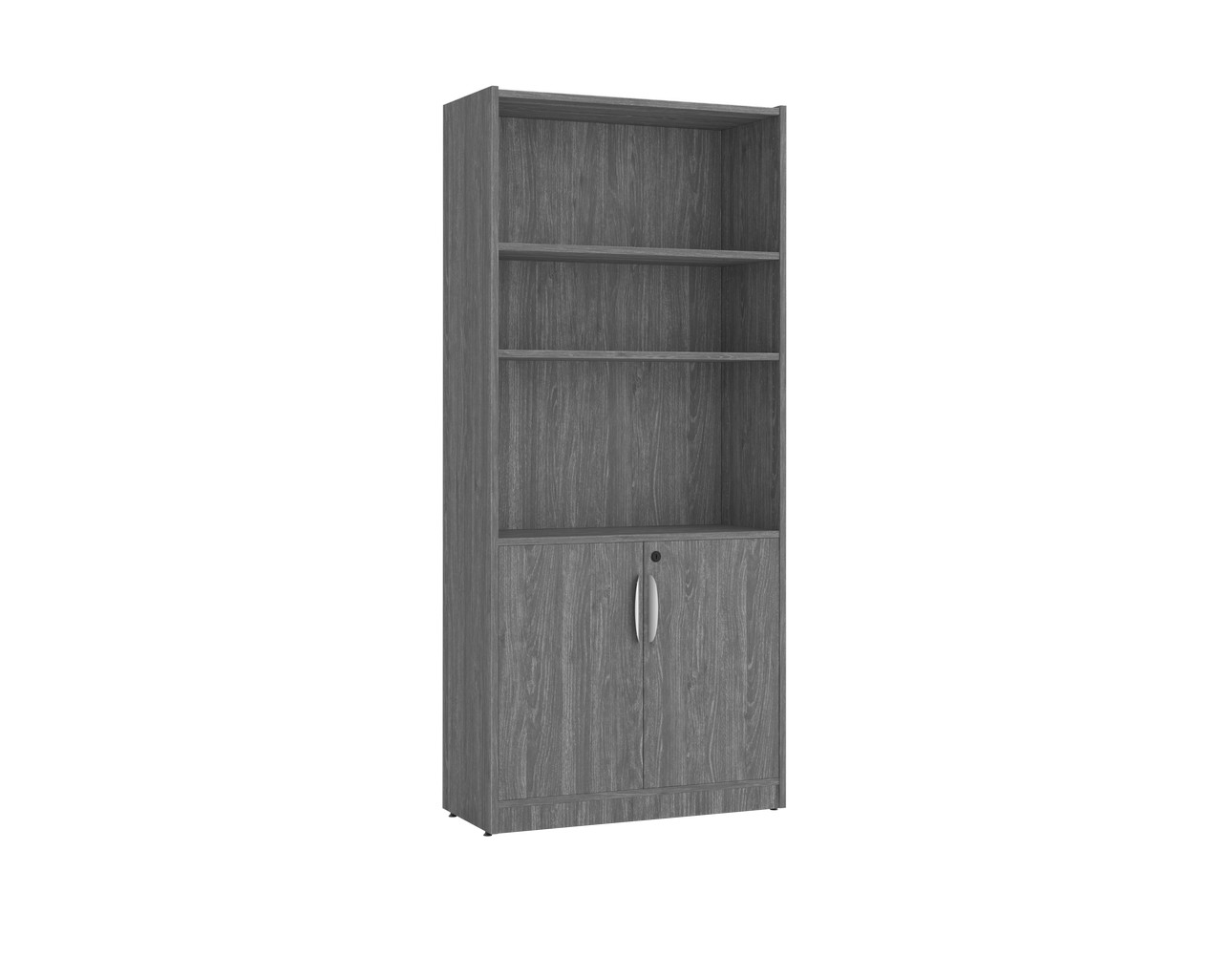 6 Shelf Heavy Duty Bookcase with Newport Grey Finish and Locking Doors