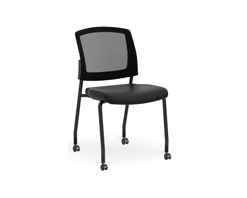 Aero Guest Chair with No Arms, with Casters – Black Antimicrobial Vinyl