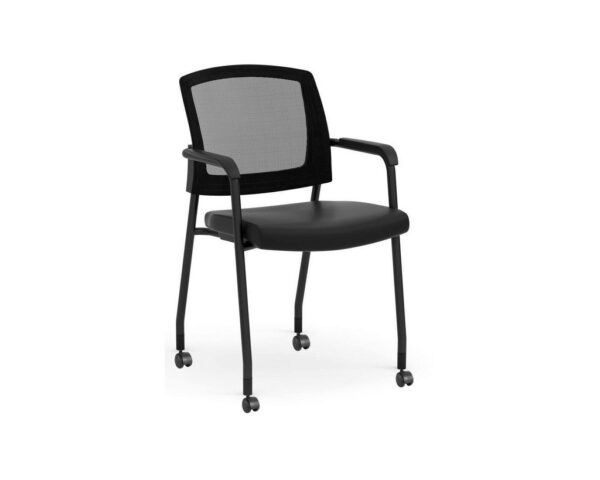 Aero Guest Chair with Arms and Casters - Black Antimicrobial Vinyl