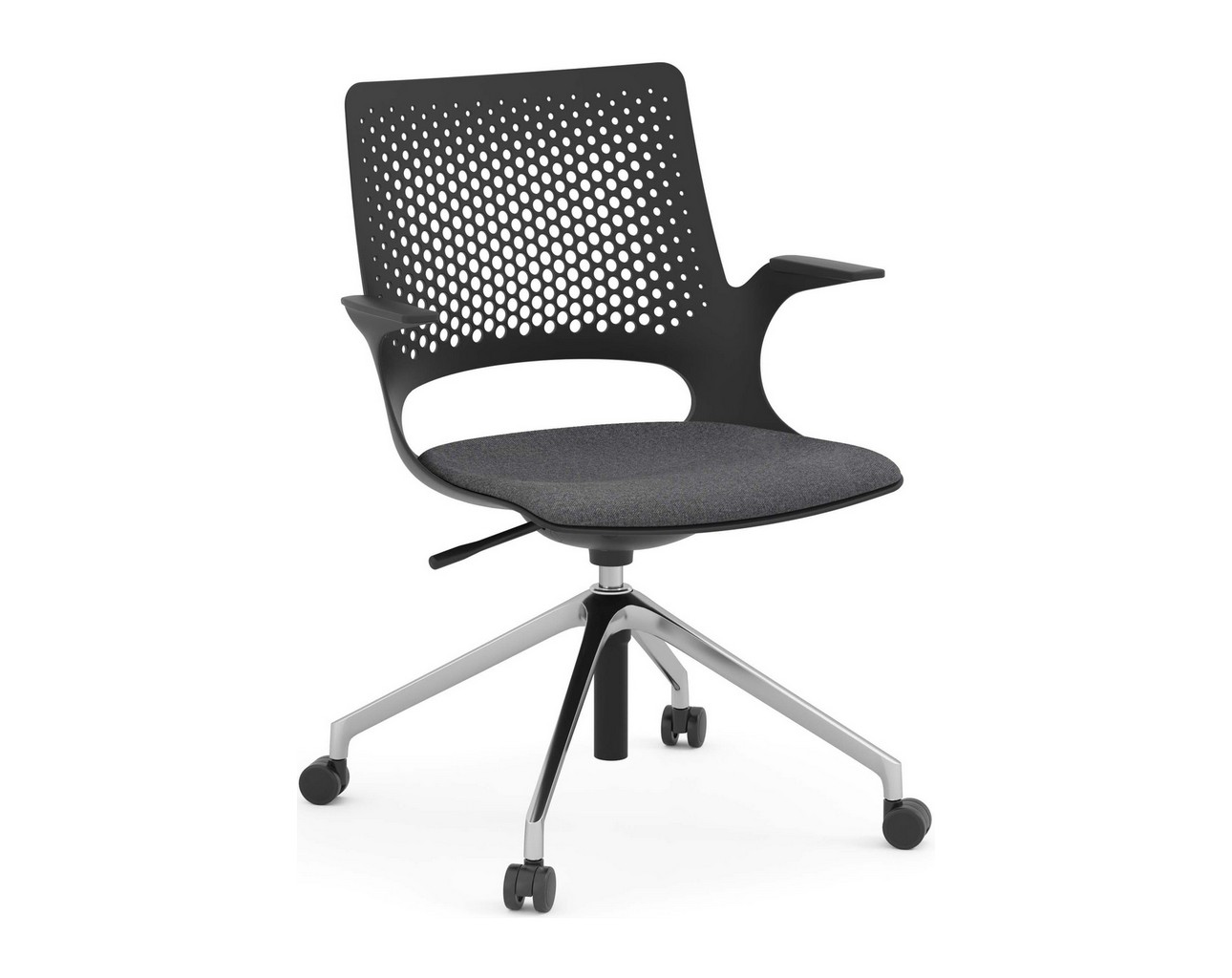 Harmony Multi-Purpose Chair – Polished Aluminum Base and Black Frame with Grey Seat