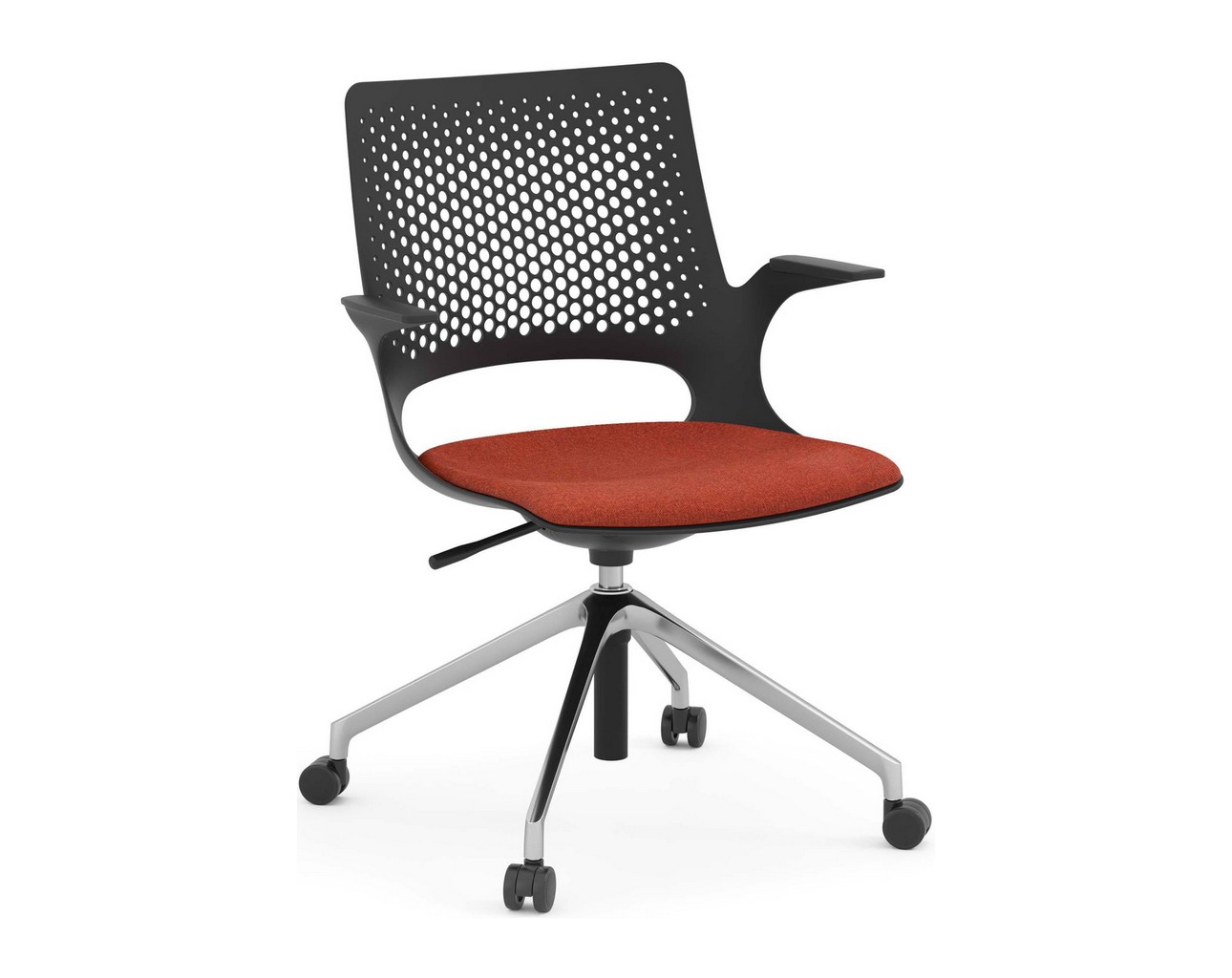 Harmony Multi-Purpose Chair – Polished Aluminum Base and Black Frame with Red Seat