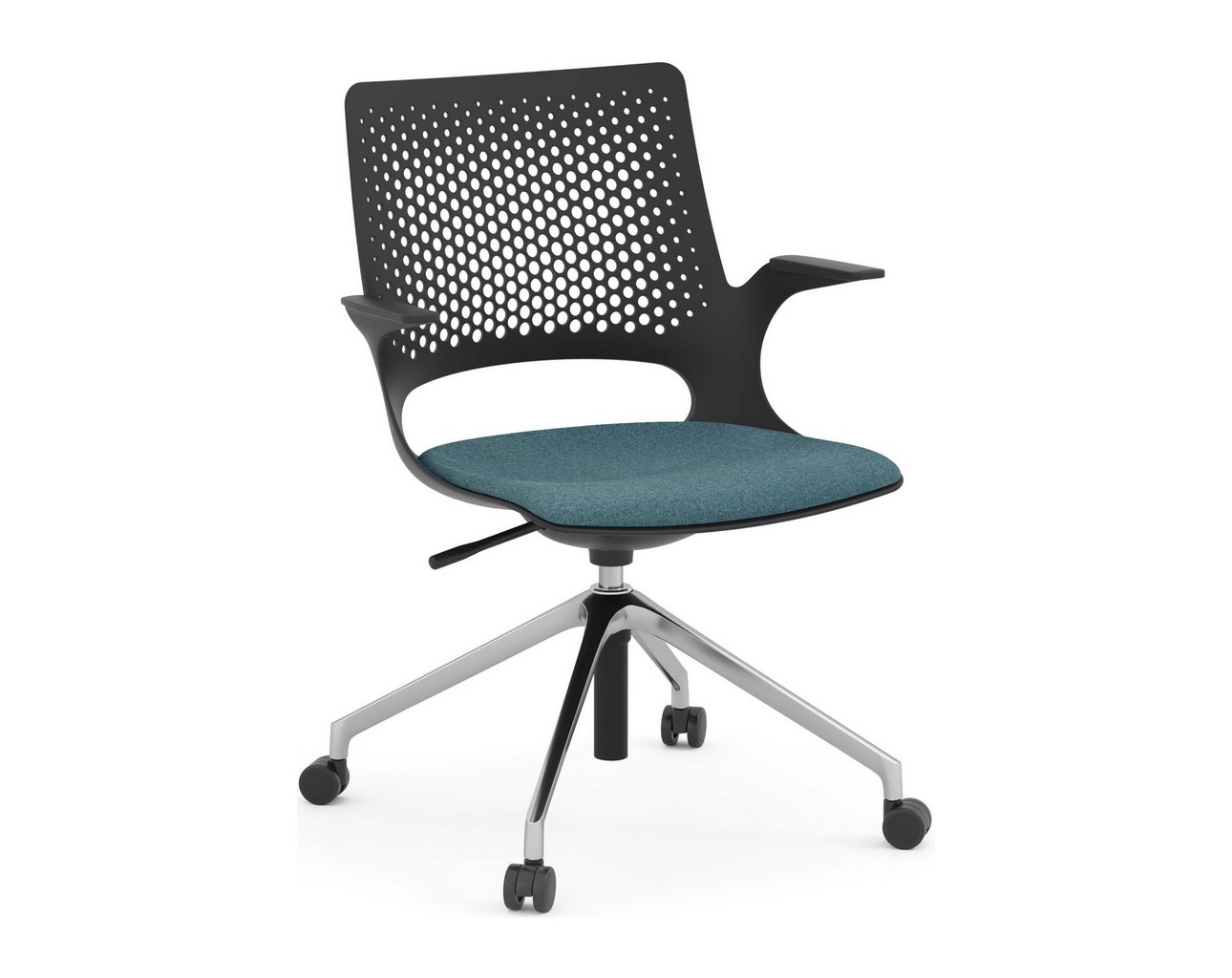 Harmony Multi-Purpose Chair – Polished Aluminum Base and Black Frame with Teal Seat