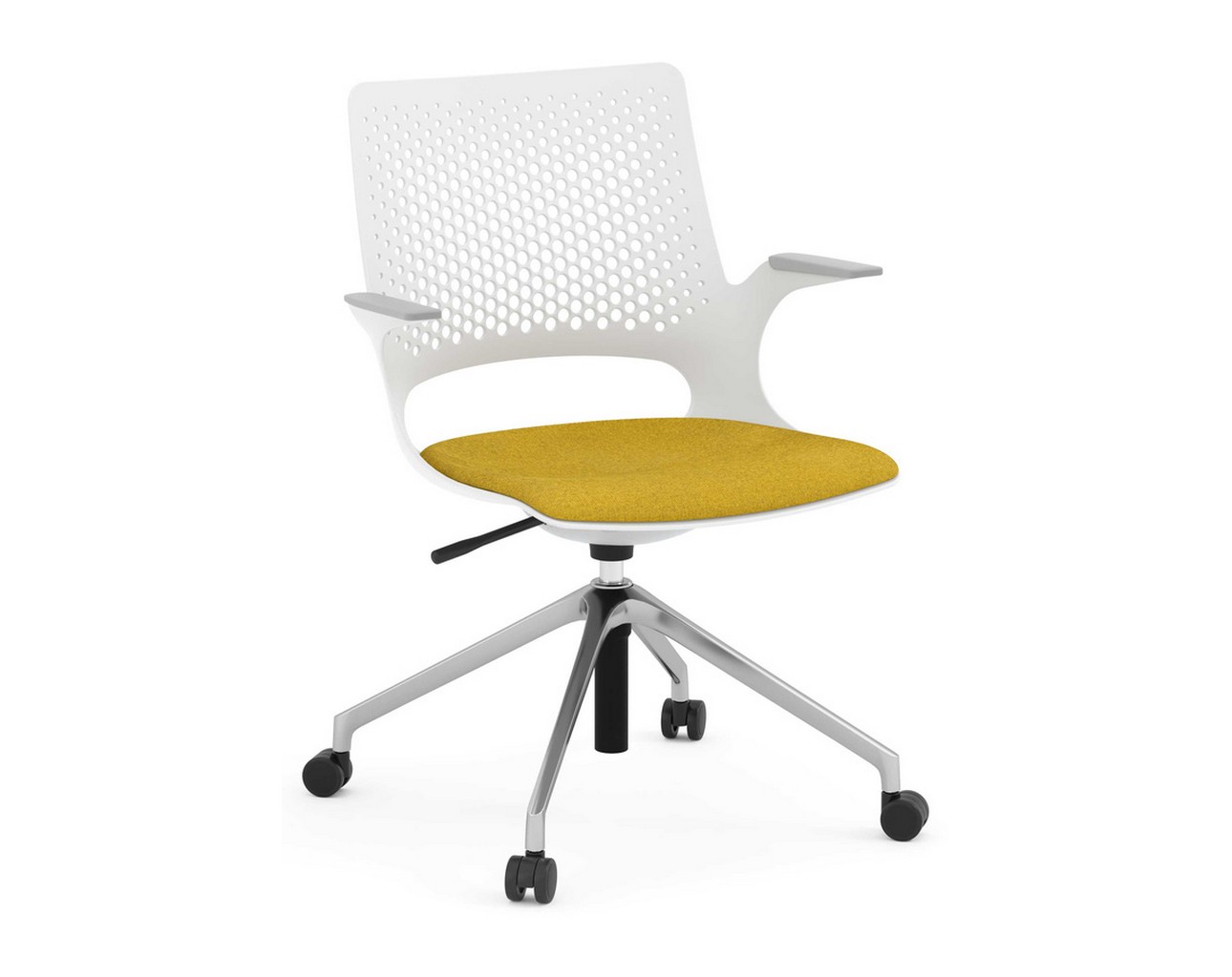 Harmony Multi-Purpose Chair – Polished Aluminum Base and Light Grey Frame with Mustard Seat