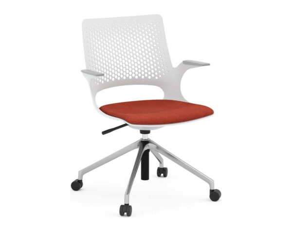 Harmony Multi-Purpose Chair - Polished Aluminum Base and Light Grey Frame with Red Seat