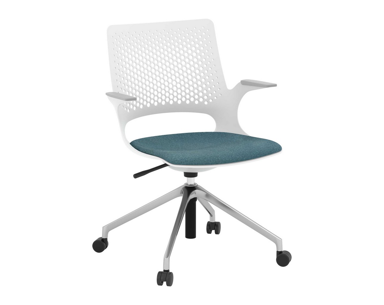 Harmony Multi-Purpose Chair – Polished Aluminum Base and Light Grey Frame with Teal Seat