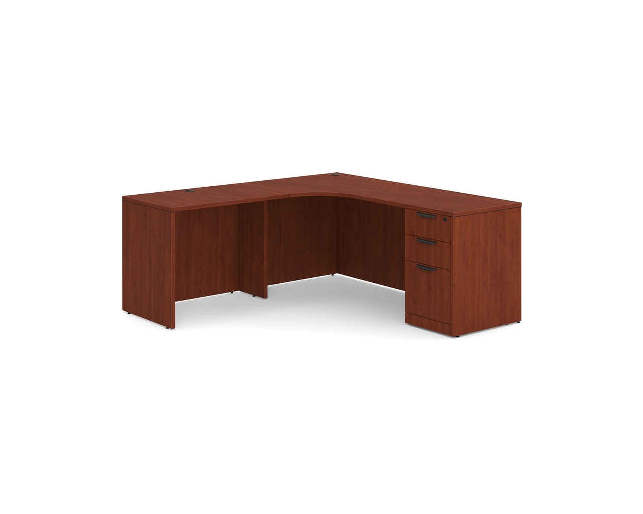 Classic L-Shape Workstation 71″ x 71″ with Left Hand Return and Box/Box/File Pedestal in Cherry
