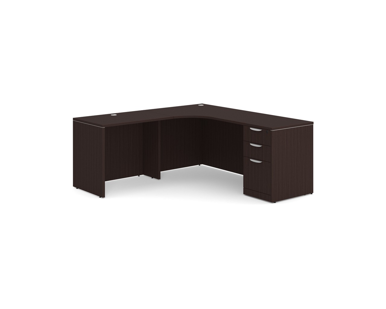 Classic L-Shape Workstation 71″ x 71″ with Left Hand Return and Box/Box/File Pedestal in Espresso