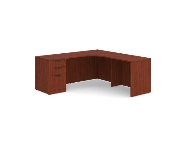 Classic L-Shape Workstation 71" x 71" with Right Hand Return and Box/Box/File Pedestal in Cherry