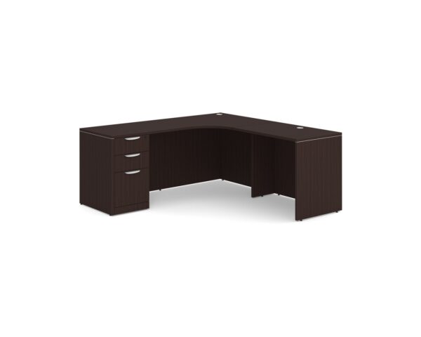 Classic L-Shape Workstation 71" x 71" with Right Hand Return and Box/Box/File Pedestal in Espresso
