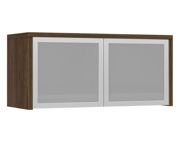 Classic Wall-Mounted Hutch with Glass Doors With Modern Walnut Finish