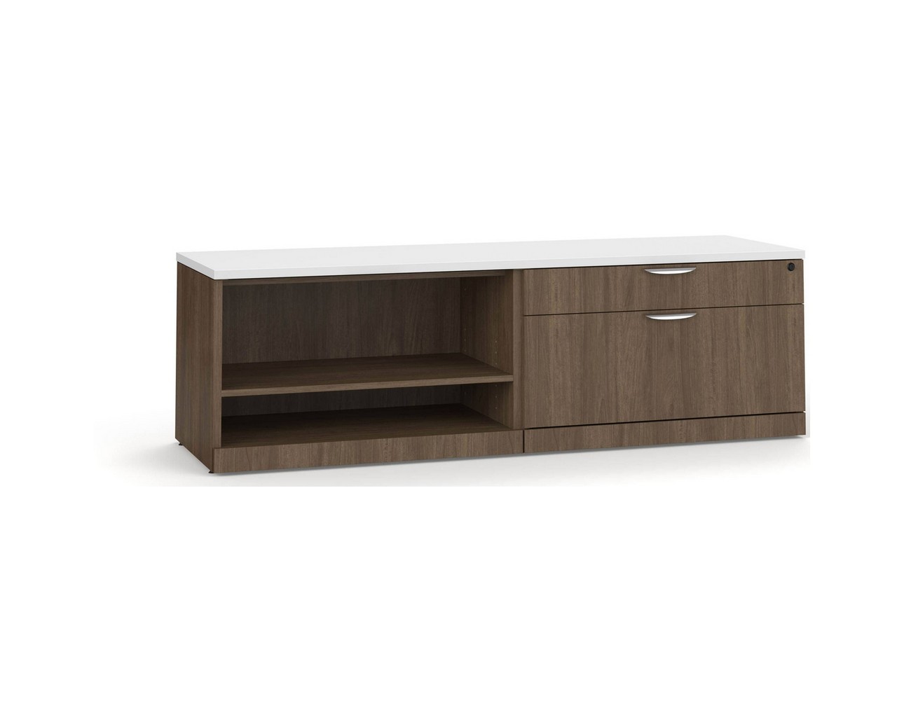 Elements Storage Cabinet and Bookshelf Credenza – MW Base and WHT Top