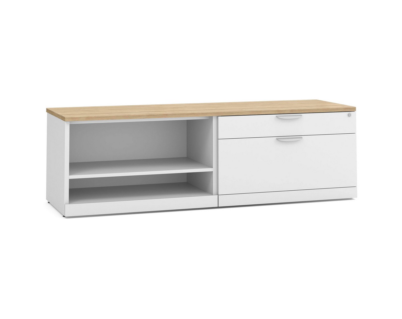 Elements Storage Cabinet and Bookshelf Credenza – WHT Base and APN Top