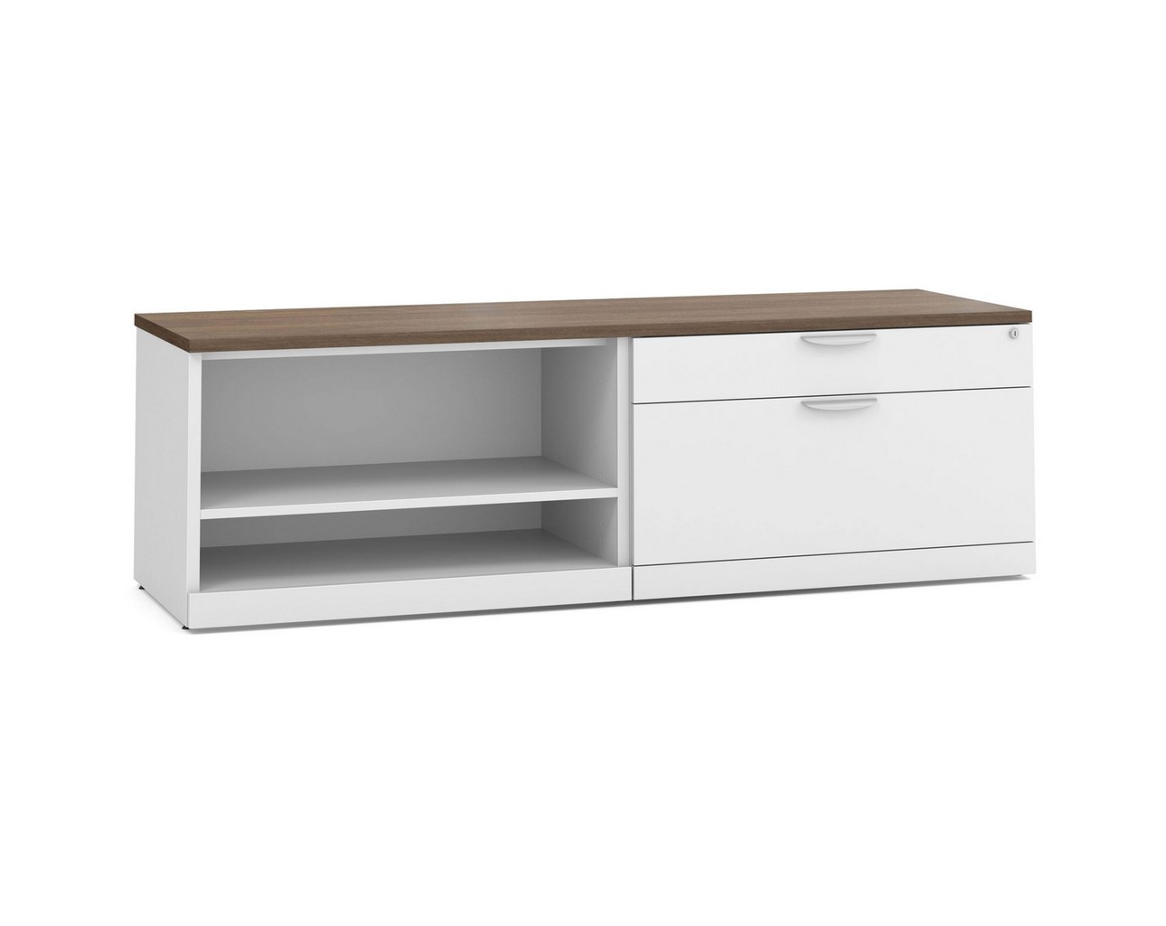Elements Storage Cabinet and Bookshelf Credenza – WHT Base and MW Top