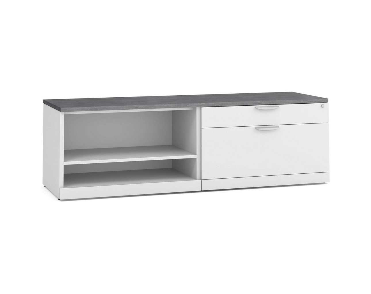 Elements Storage Cabinet and Bookshelf Credenza – WHT Base and NPG Top