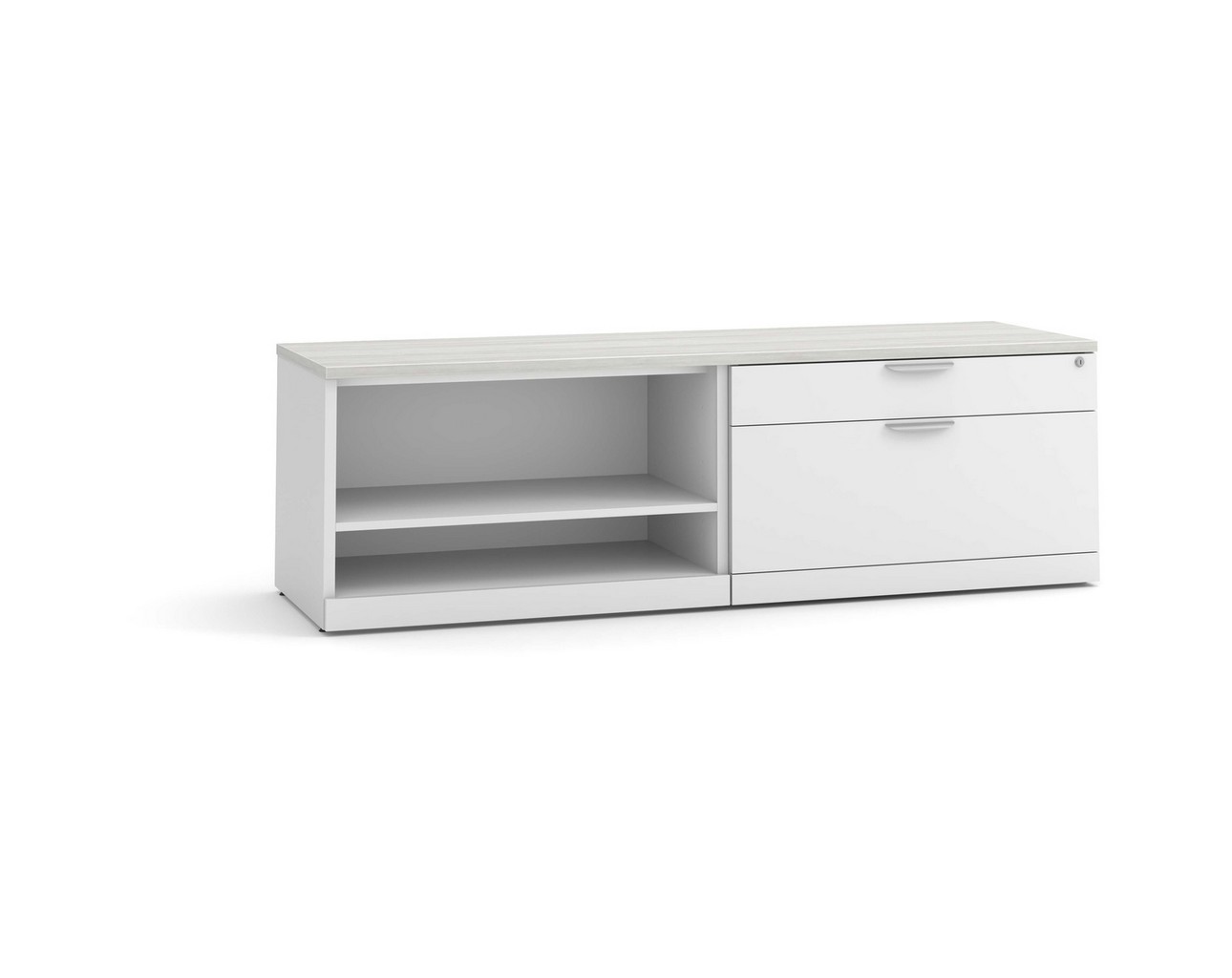 Elements Storage Cabinet and Bookshelf Credenza – WHT Base and SLB Top