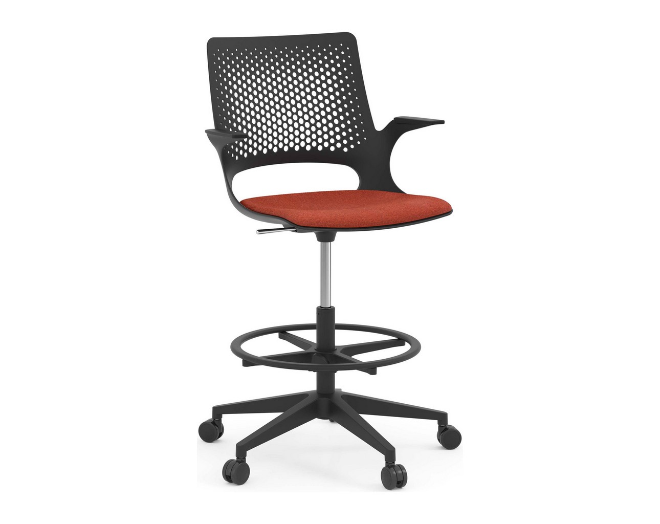 Harmony Drafting Chair – Black Frame with Red Seat