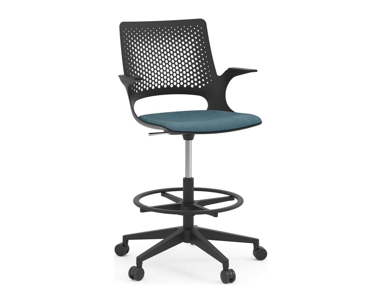 Harmony Drafting Chair – Black Frame with Teal Seat