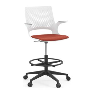 Harmony Drafting Chair - White Frame with Red Seat