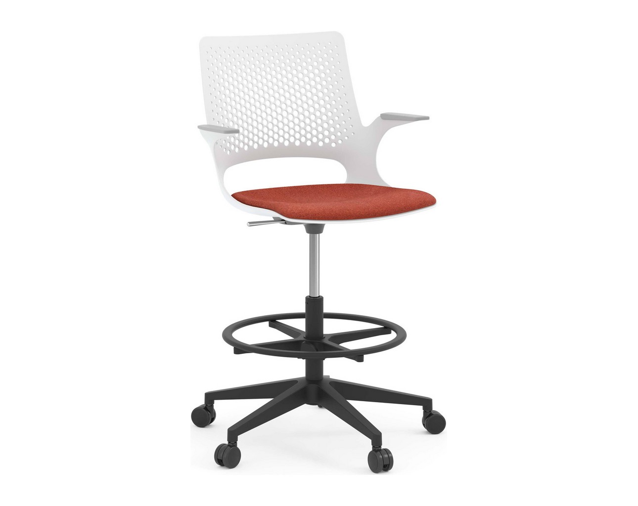 Harmony Drafting Chair – White Frame with Red Seat