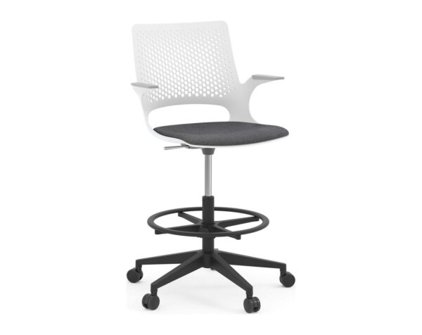 Harmony Drafting Chair - White Frame with Grey Seat