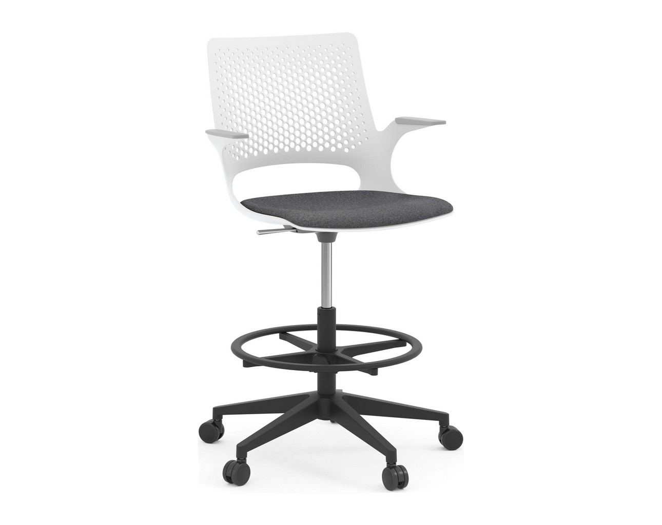 Harmony Drafting Chair – White Frame with Grey Seat