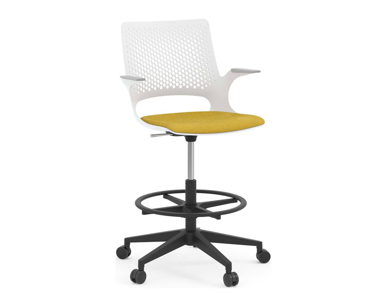 Harmony Drafting Chair – White Frame with Mustard Seat