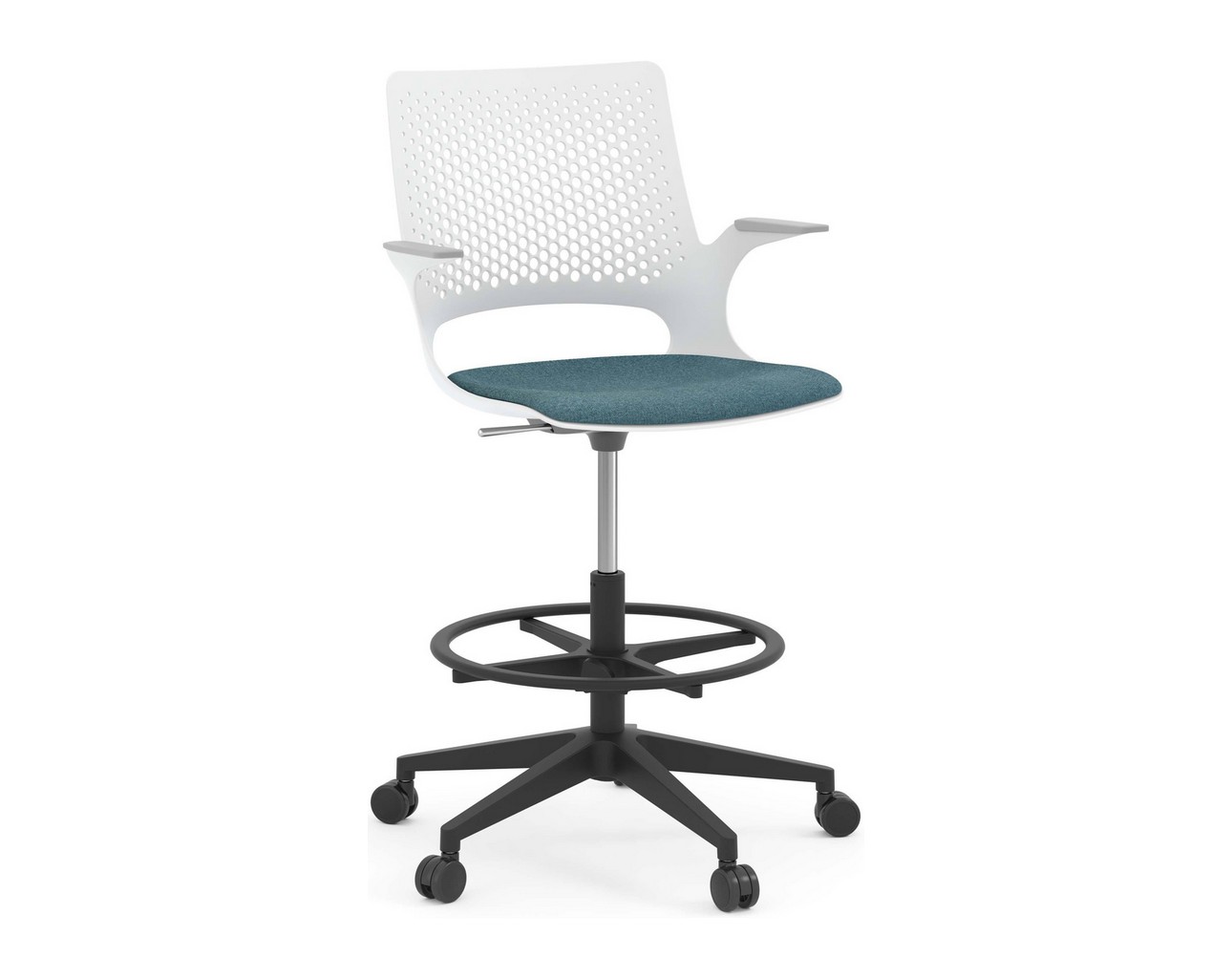 Harmony Drafting Chair – White Frame with Teal Seat