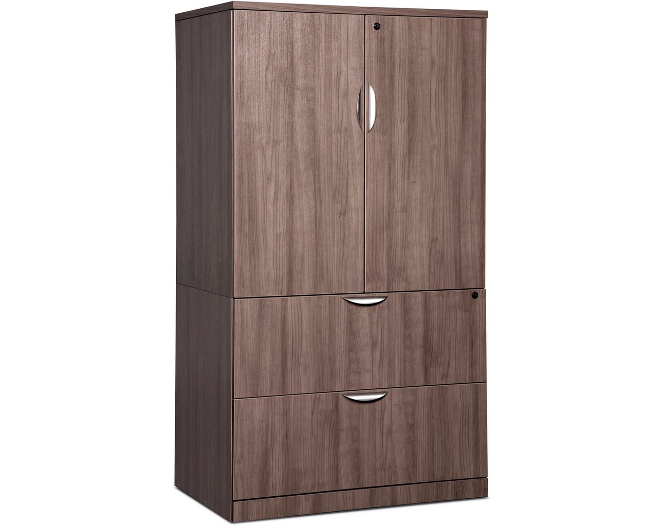 Locking Storage Cabinet and Lateral File Combo Unit – Modern Walnut