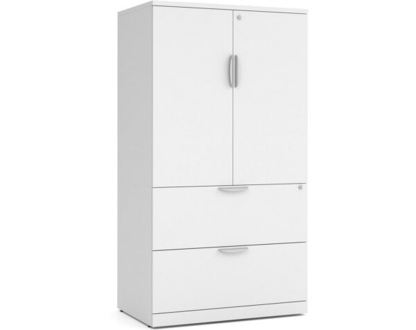 Locking Storage Cabinet and Lateral File Combo Unit - White