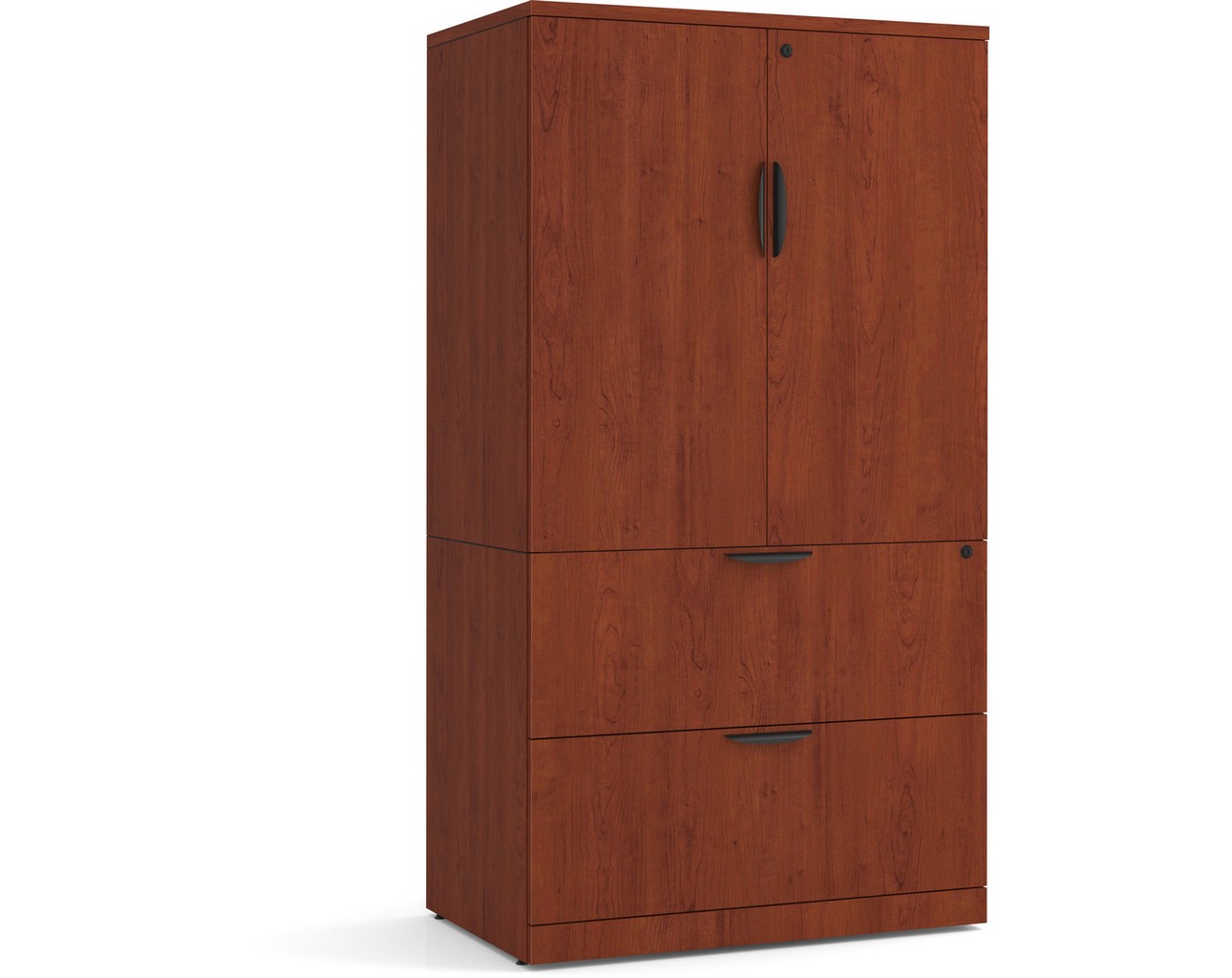 Locking Storage Cabinet and Lateral File Combo Unit – Cherry
