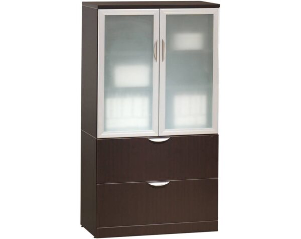 Locking Storage Cabinet and Lateral File Combo Unit with Glass Doors - Espresso