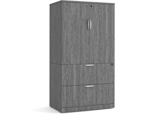 Locking Storage Cabinet and Lateral File Combo Unit - Newport Grey