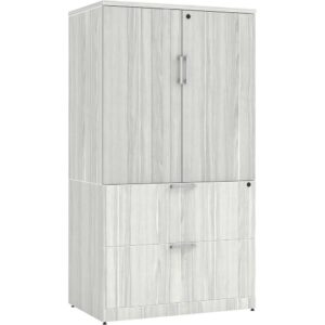 Locking Storage Cabinet and Lateral File Combo Unit - Silver Birch