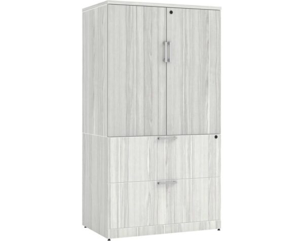 Locking Storage Cabinet and Lateral File Combo Unit - Silver Birch