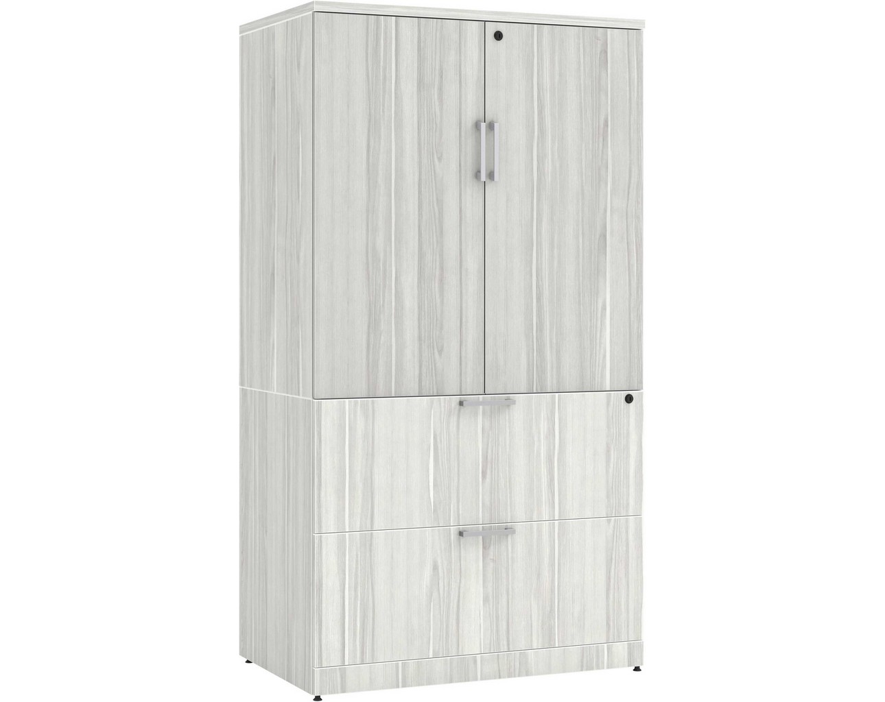 Locking Storage Cabinet and Lateral File Combo Unit – Silver Birch