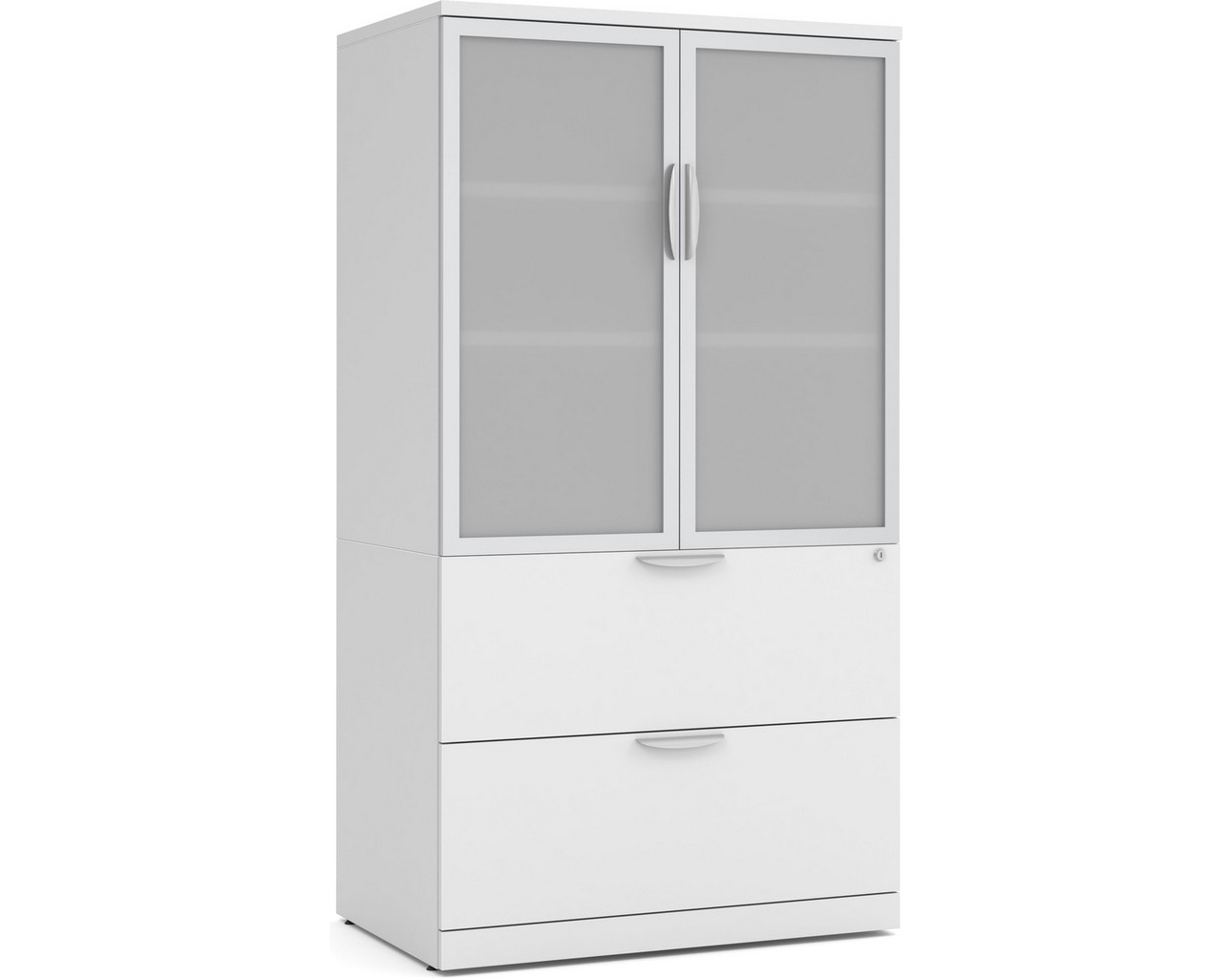 Locking Storage Cabinet and Lateral File Combo Unit with Glass Doors – Newport Grey