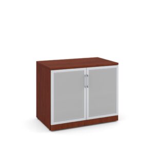 Glass Double Door Storage Cabinet 29.5 Inch with Cherry Finish