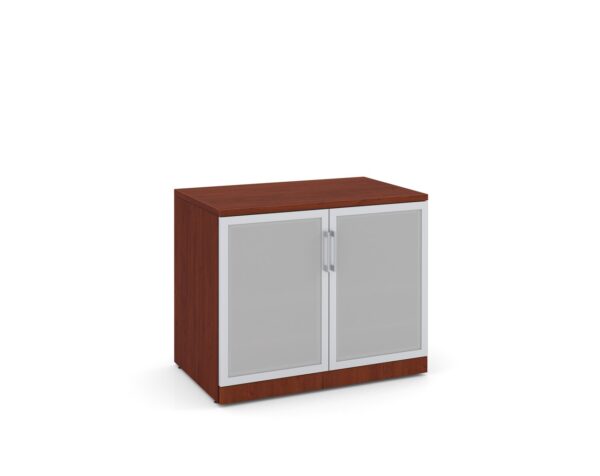 Glass Double Door Storage Cabinet 29.5 Inch with Cherry Finish