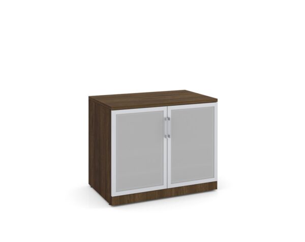 Glass Double Door Storage Cabinet 29.5 Inch with Modern Walnut Finish