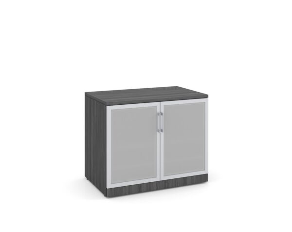 Glass Double Door Storage Cabinet 29.5 Inch with Newport Grey Finish