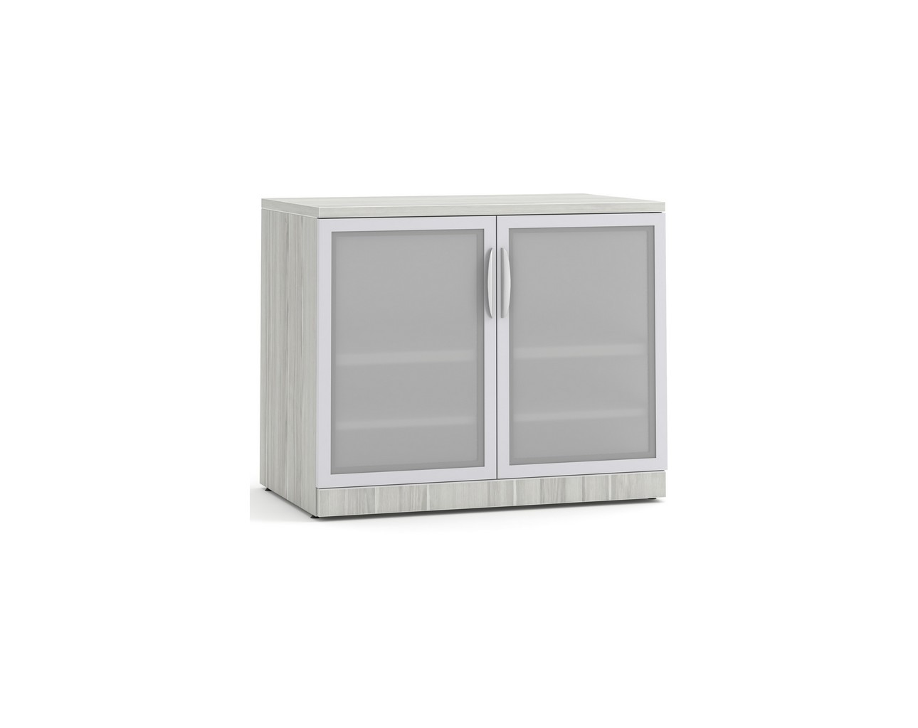 Glass Double Door Storage Cabinet 29. Inch with Silver Birch Finish