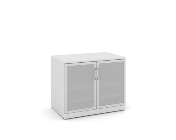 Glass Double Door Storage Cabinet 29.5 Inch with White Finish