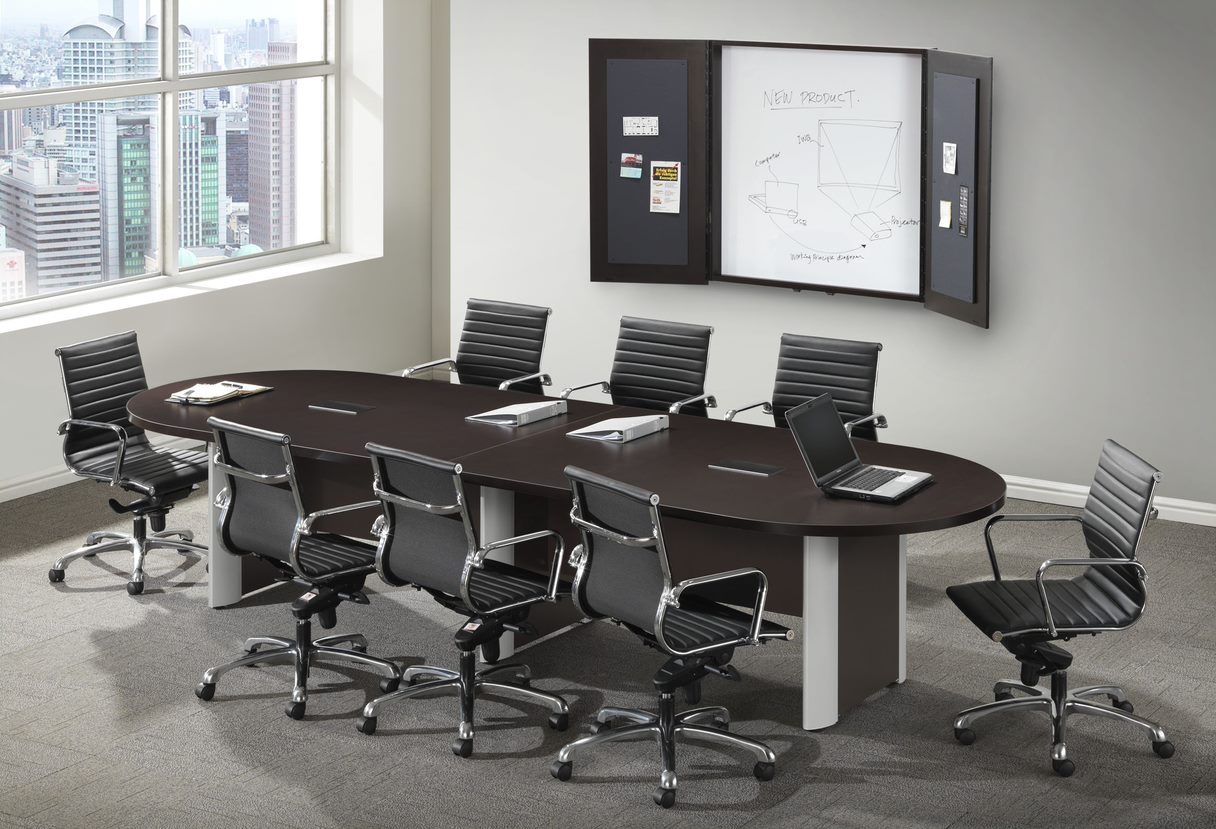 Racetrack Conference and Boardroom Table in Espresso Finish with Classic Plus Base