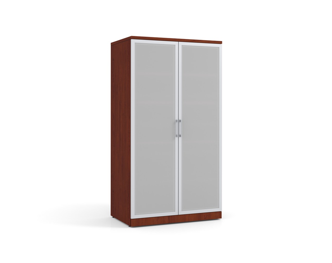 Glass Double Door Storage Cabinet 65 Inch with Cherry Finish