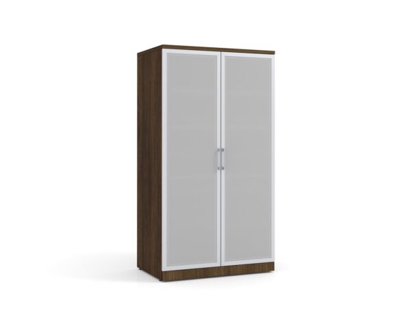 Glass Double Door Storage Cabinet 65 Inch with Modern Walnut Finish