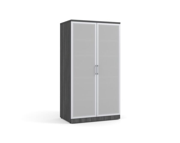 Glass Double Door Storage Cabinet 65 Inch with Newport Grey Finish