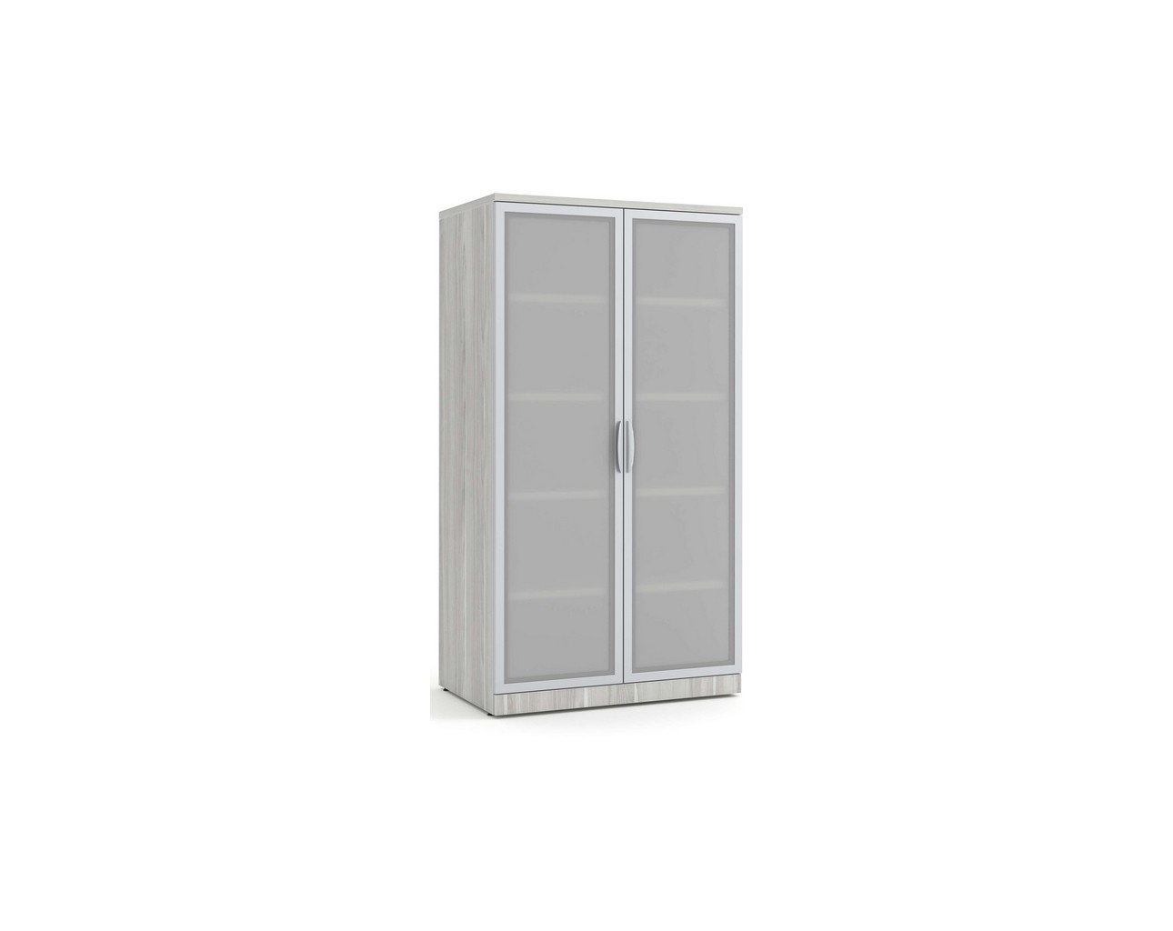 Glass Double Door Storage Cabinet 65 Inch with Silver Birch Finish